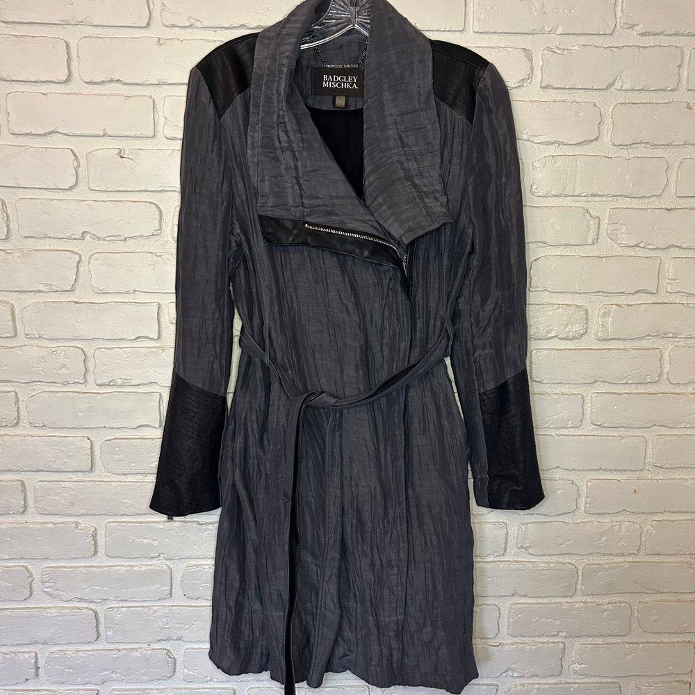 Badgley Mischka Women's Lightweight Long Jacket Size Small Gray Black - Picture 10 of 11